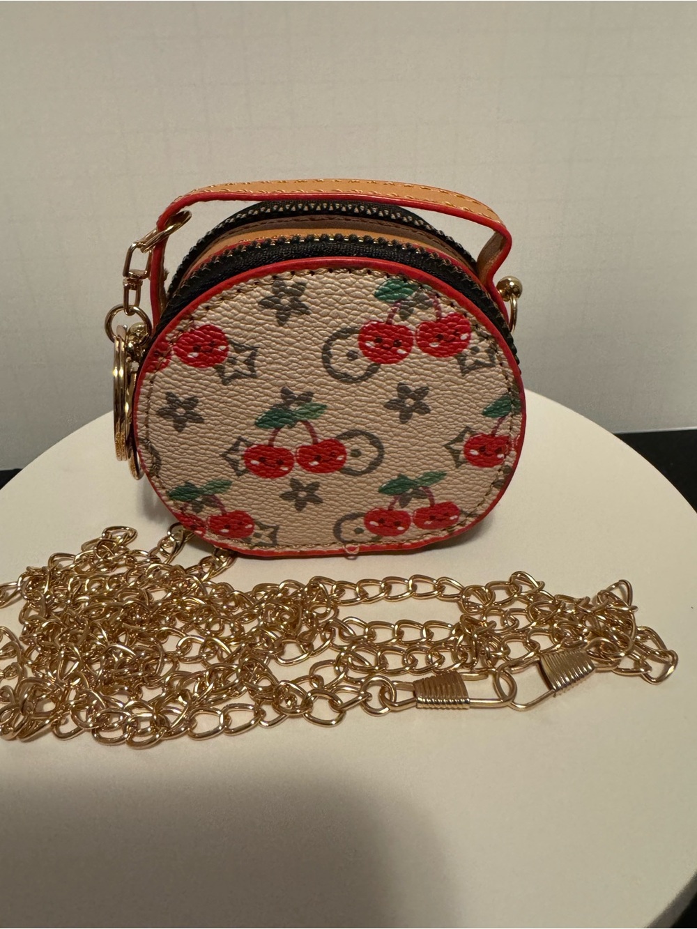 Cherry Print Mini Round Pillow Bag - Red